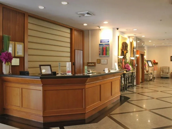 Hotel reception counter and front desk area