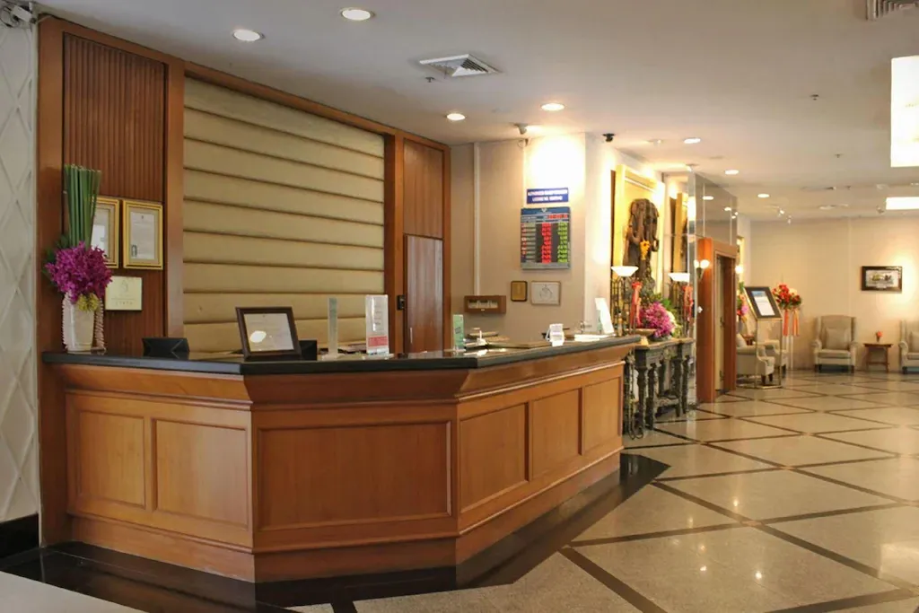 Hotel reception counter and front desk area