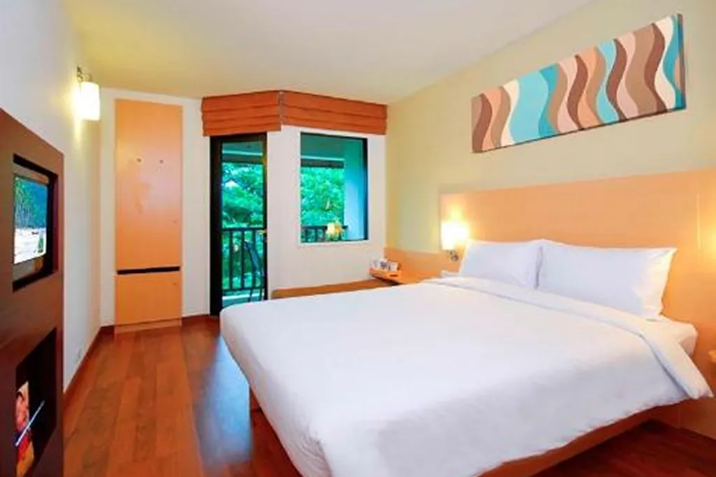 Wide angle shot of city hotel bedroom