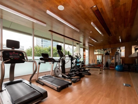 Modern fitness center inside hotel