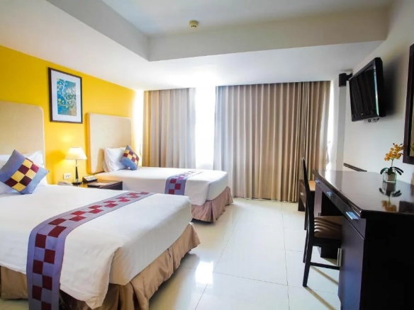 Bright hotel room interior with natural light