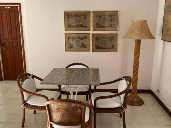 Dining table and seating area inside hotel