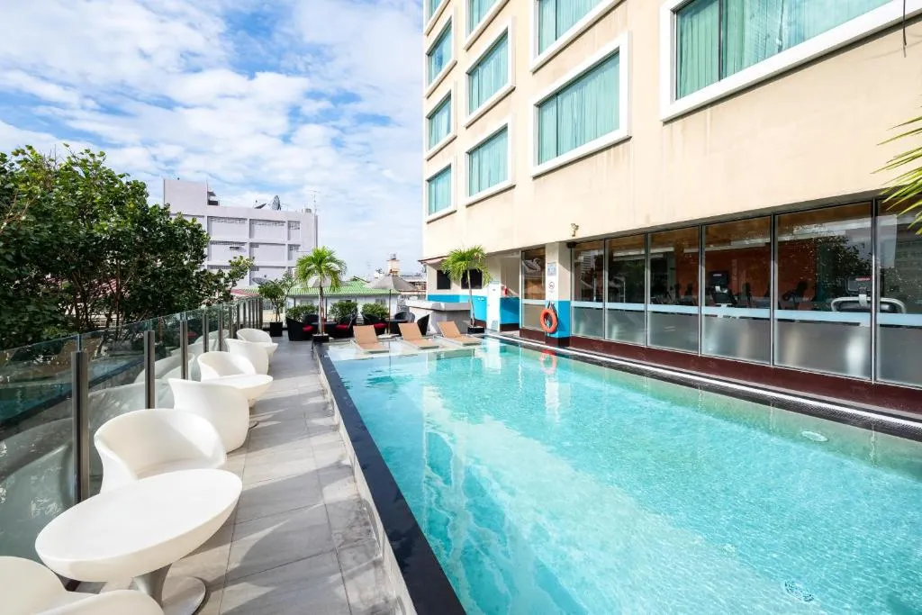 Outdoor swimming pool for leisure guests