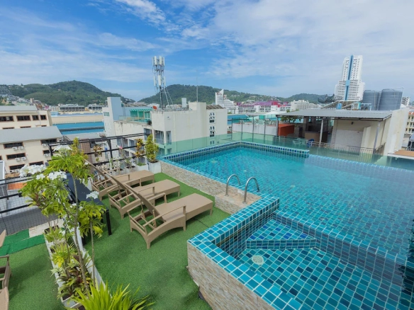 Rooftop swimming pool overview of boutique hotel