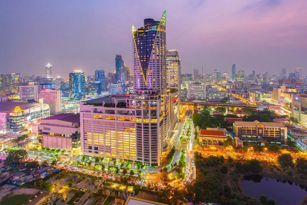 Pratunam Bangkok city skyline near luxury hotel