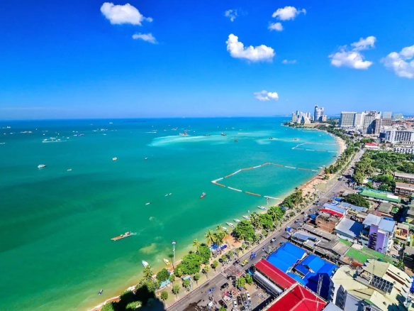 Aerial view of Pattaya Beach near The Ninth Pattaya Hotel