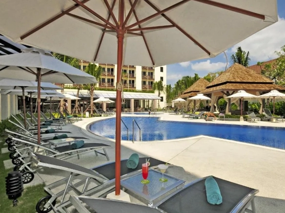 oolside umbrella and relaxation area