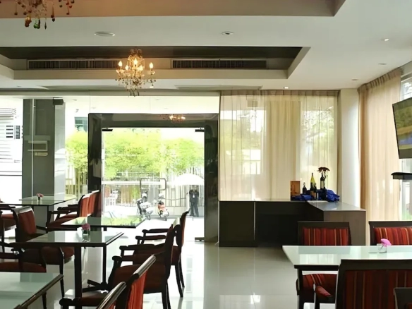 Modern dining area suitable for breakfast and events