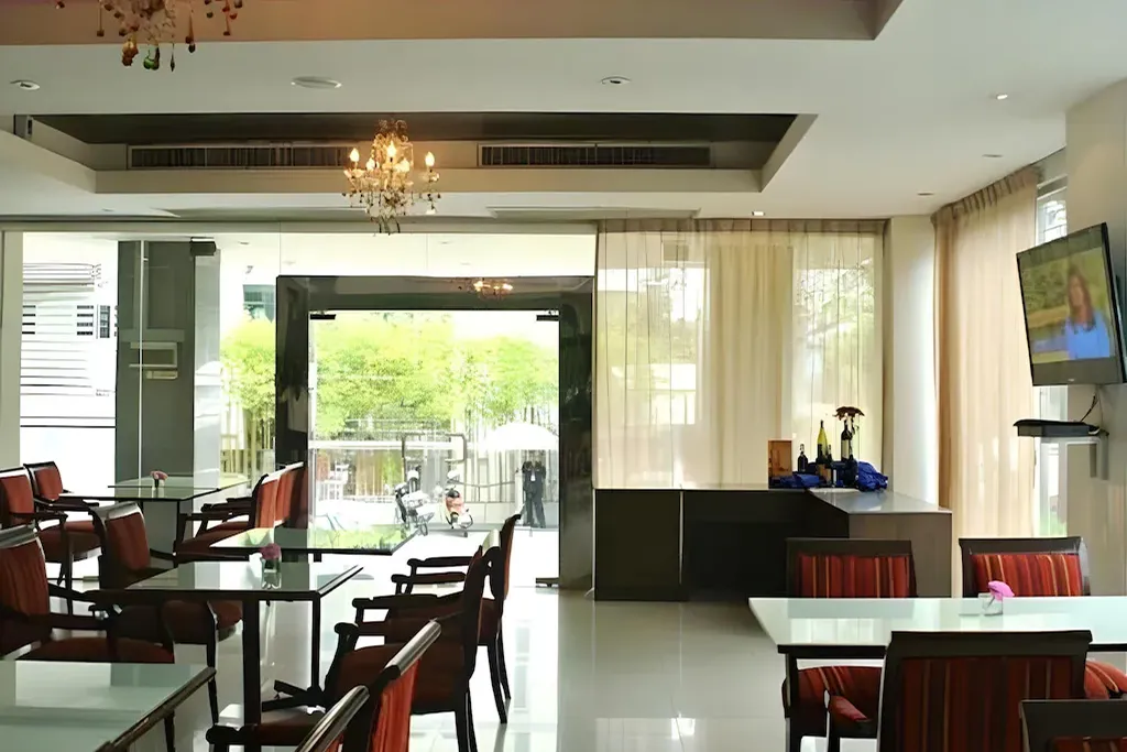 Modern dining area suitable for breakfast and events