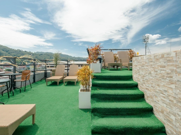 Outdoor terrace and recreation area of boutique hotel