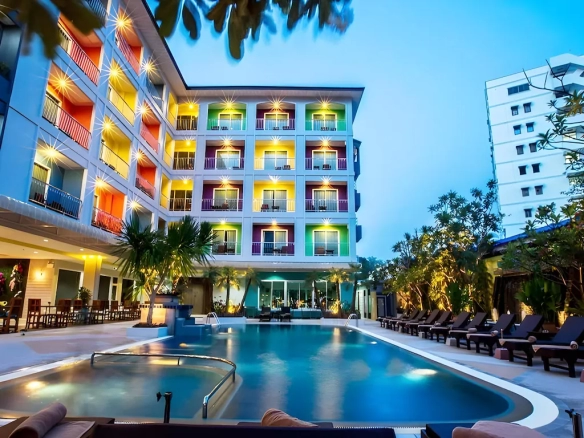 Swimming pool and hotel exterior at The Ninth Pattaya Hotel Pattaya