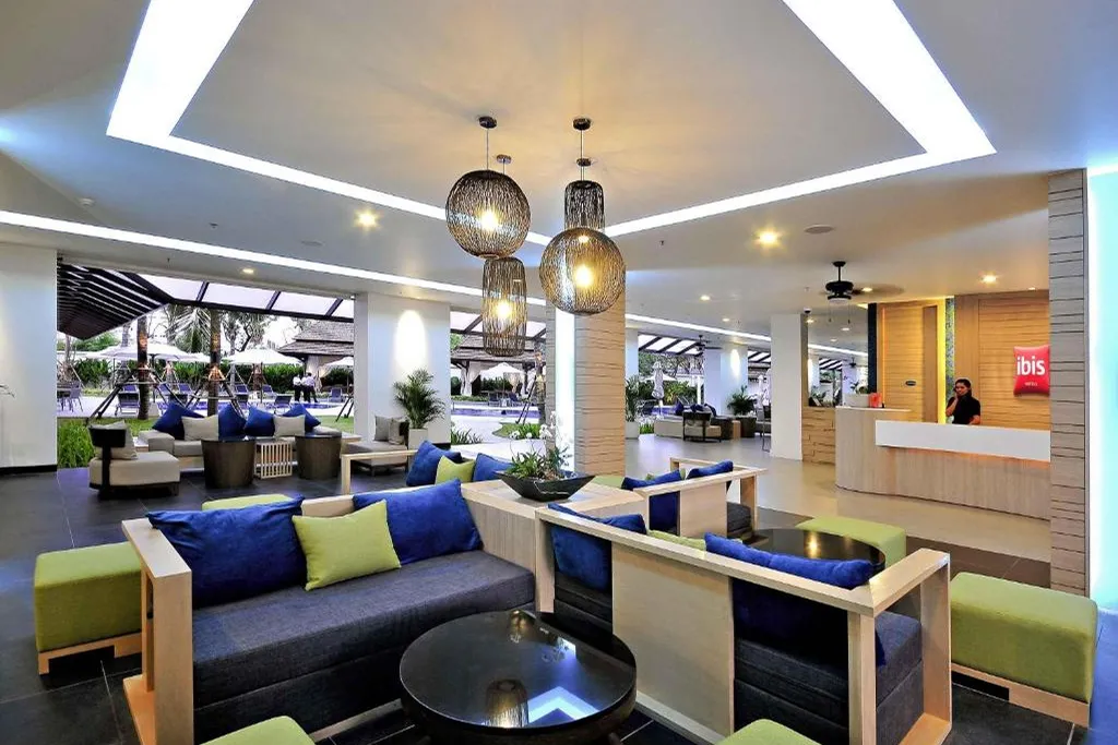 Restaurant seating area inside hotel