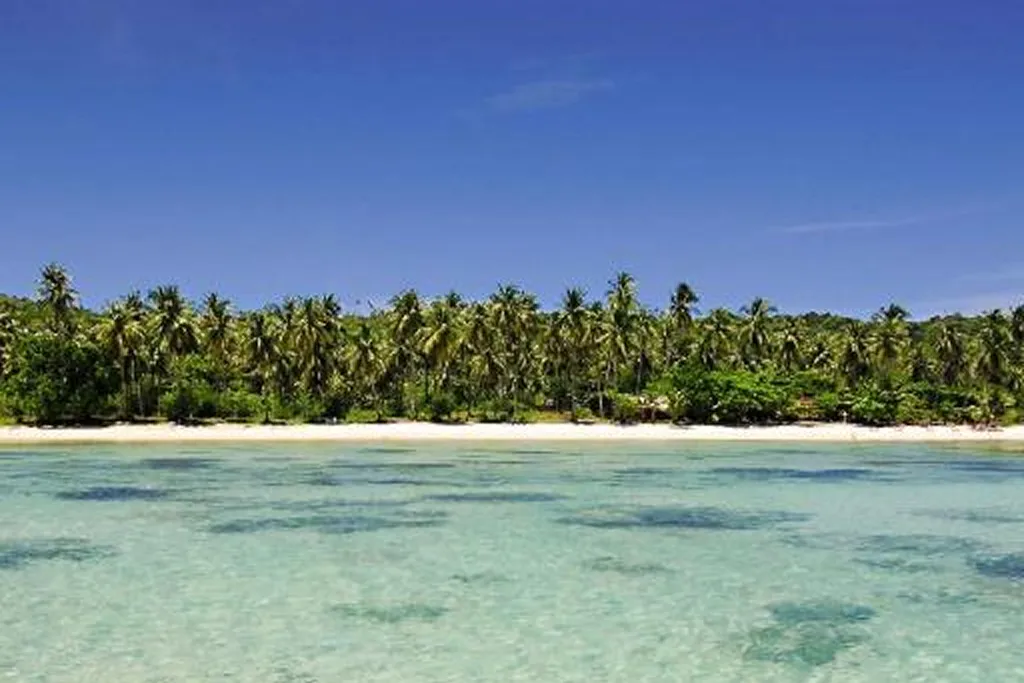 Tropical beach and clear sea near hotel
