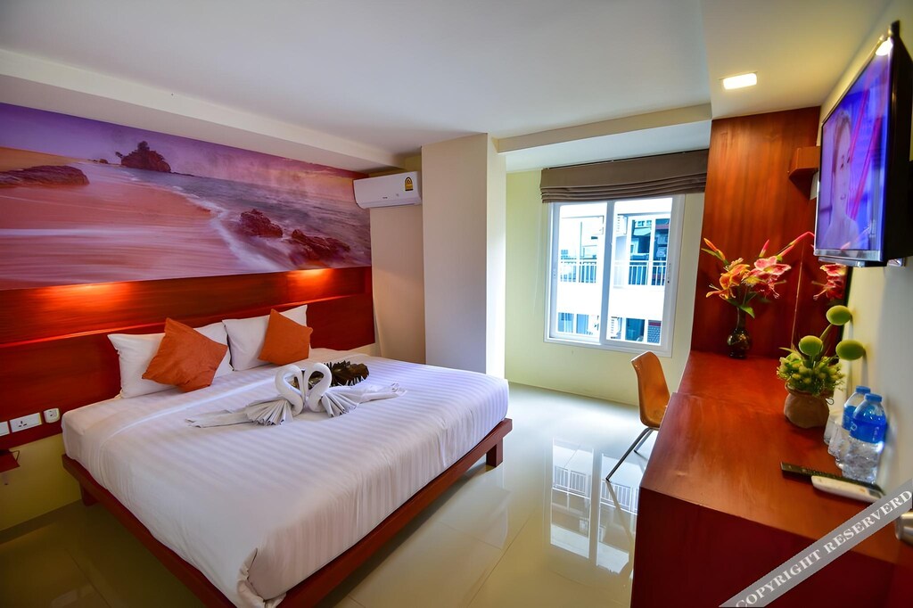 Night exterior view of boutique hotel