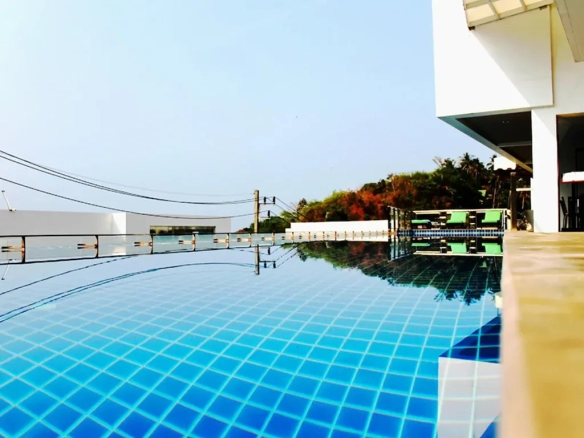 Rooftop swimming pool overview at boutique hotel