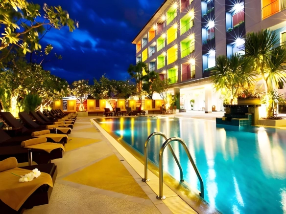 Night view swimming pool at The Ninth Pattaya Hotel Pattaya
