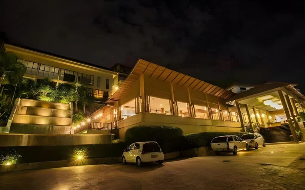 Boutique hotel exterior night view
