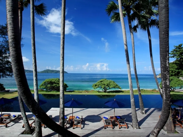 Seaside infinity pool with palm trees in Phuket