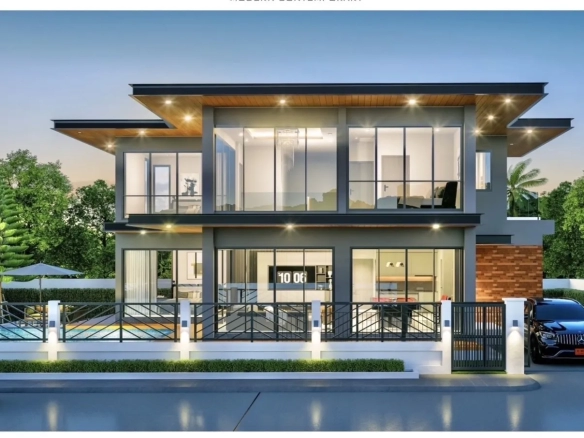 Front exterior facade of villa for sale in Bang Lamung Chonburi