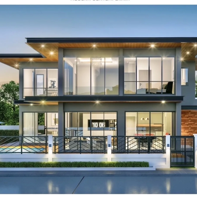 Front exterior facade of villa for sale in Bang Lamung Chonburi