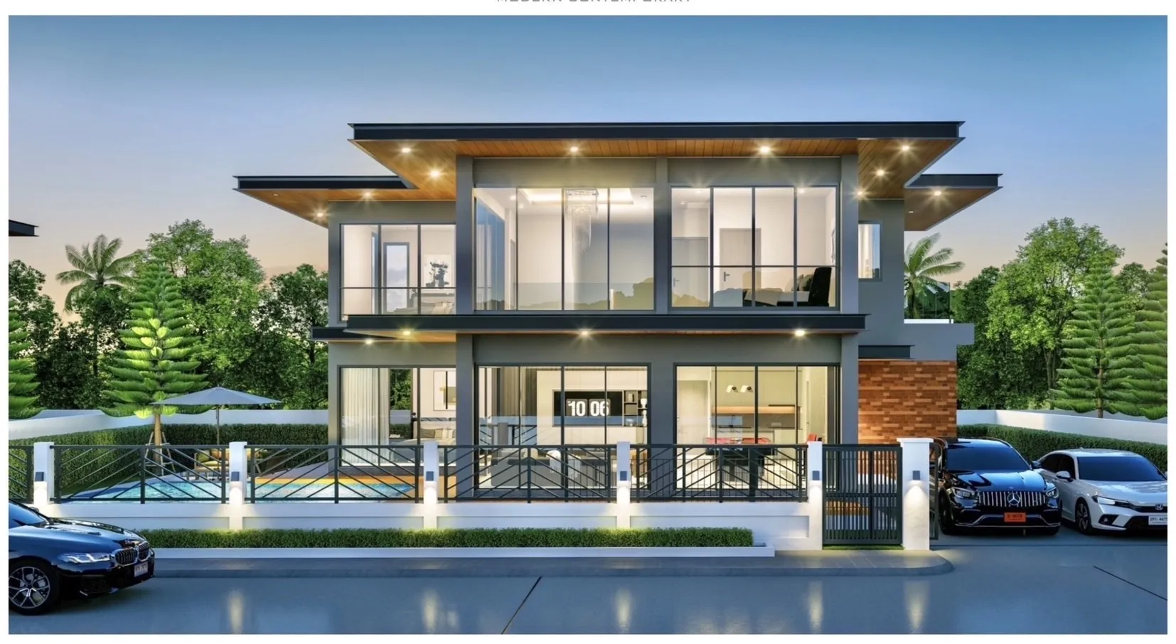 Front exterior facade of villa for sale in Bang Lamung Chonburi