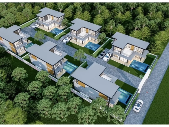 Aerial view showing land layout and overall asset scale of villa for sale in Bang Lamung Chonburi