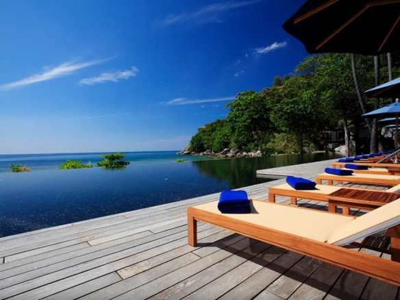 Seaside pool deck at luxury villa resort in Phuket