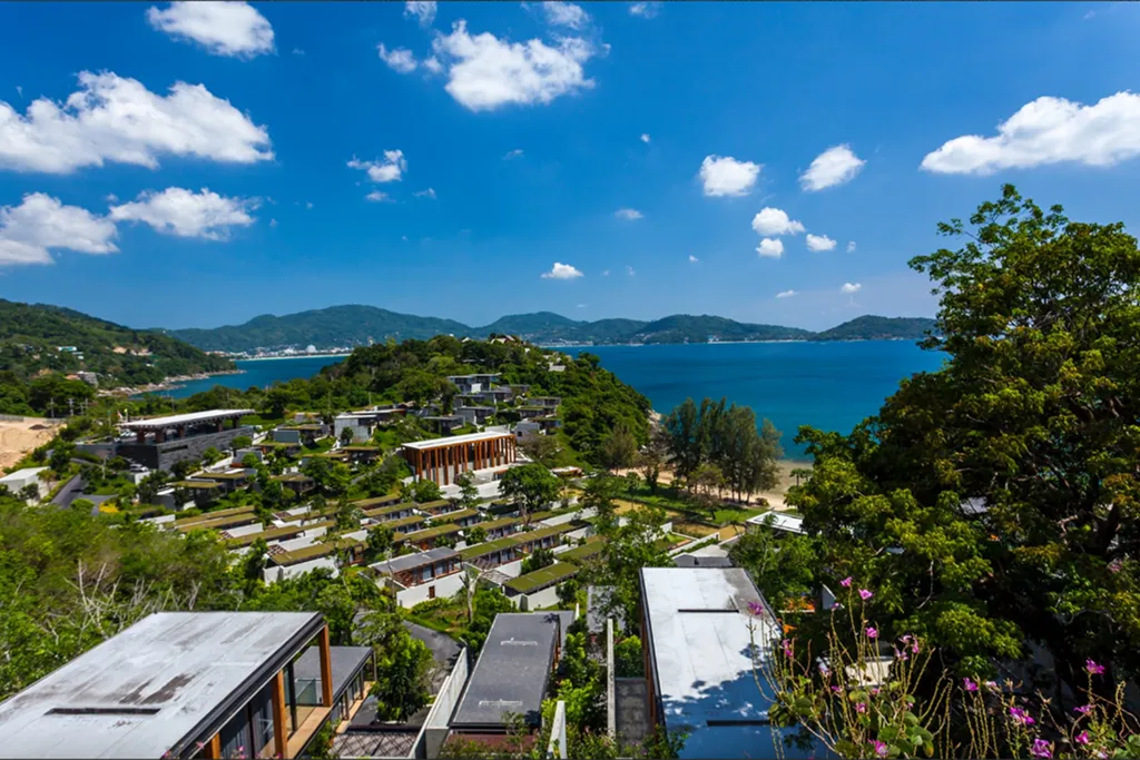 Aerial view of seaside villa resort in Phuket
