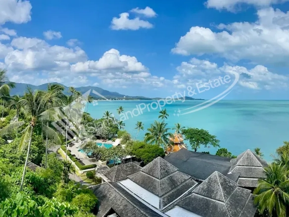 Beachfront luxury resort aerial view