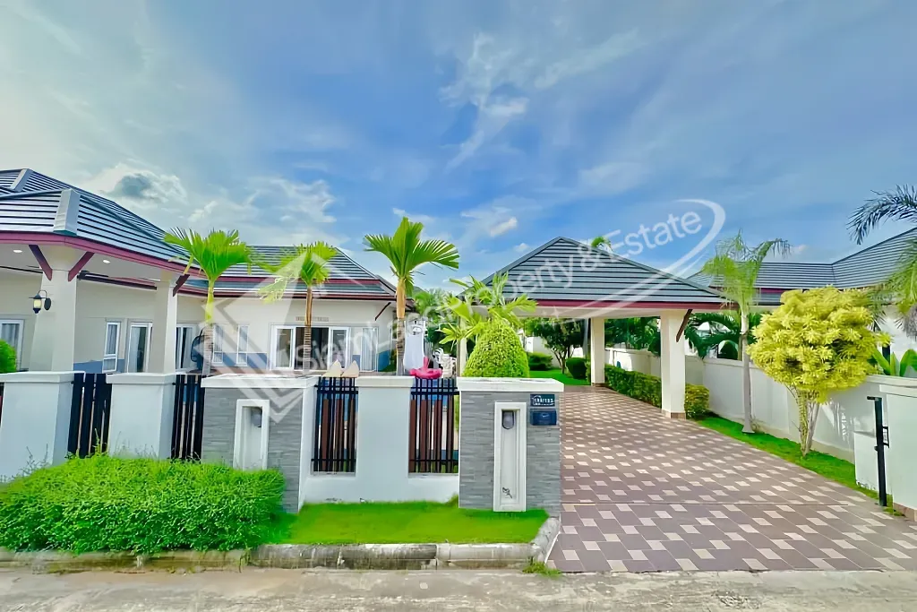 Luxury slider pool villa house front