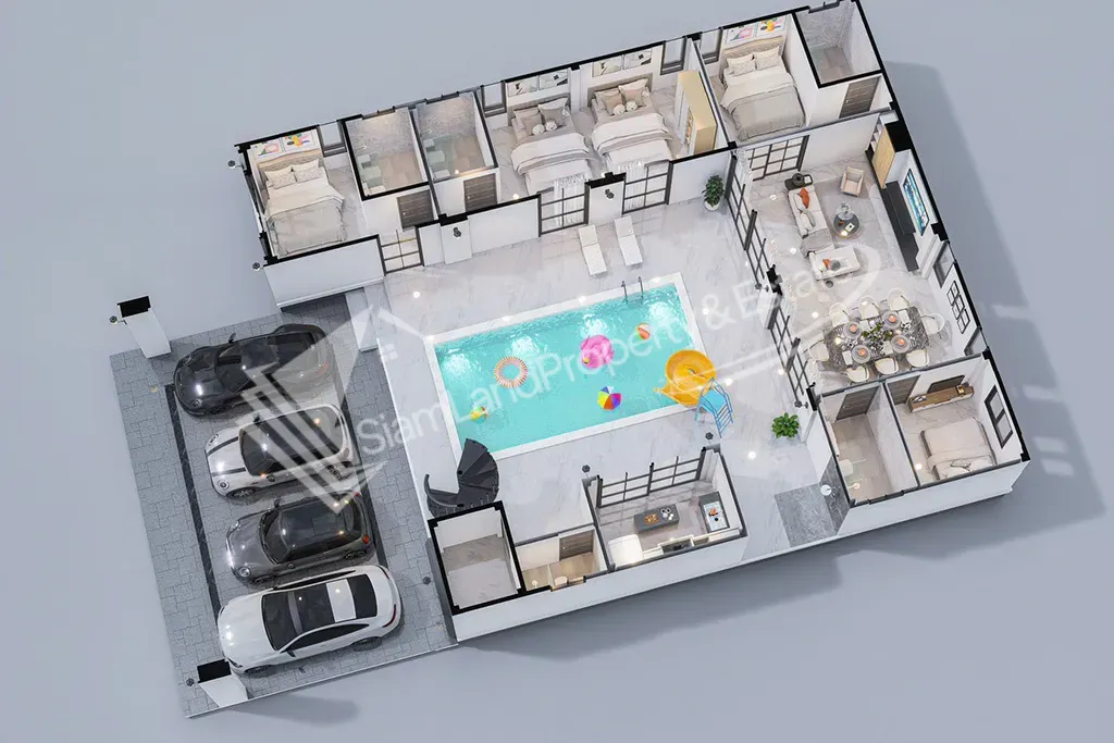 Modern pool villa 3d floorplan